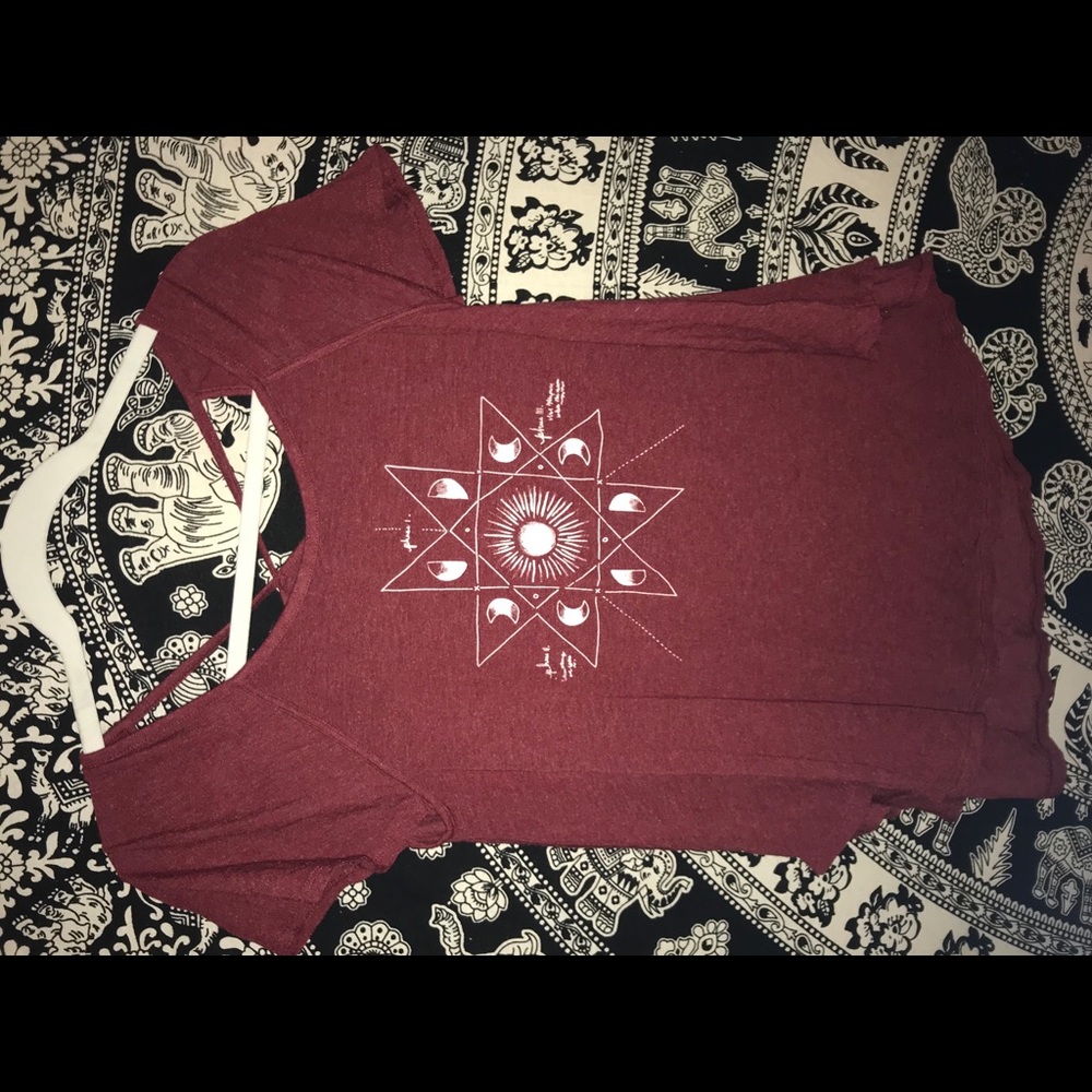 Red Geometric Short Sleeve Shirt with Strappy Top